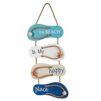 Juvale Wooden Beach Wall Hanging Decor Sign, Flip Flop Beachy Decorations for Home and Bathroom Decor, The Beach is My Happy Place, 8.7 x 20.9 In