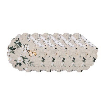 C&F Home Dogwood Meadows Round Scalloped Placemats Set of 6 Floral Butterfly Design, 17"