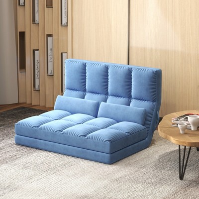 Blue Linen Armless Sleeper Sofa with Metal Frame