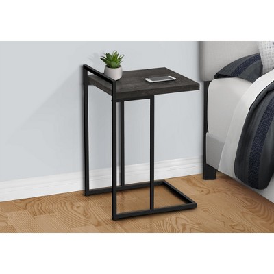 Vynxaria Contemporary C-Shaped Accent Table, Black Laminate, Black Metal, 16" L x 18.25" W x 26.5" H