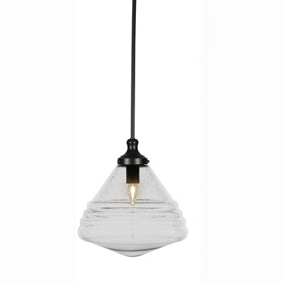 Toltec Lighting Juno 1 - Light Pendant in  Matte Black with 14" Clear Bubble Shade
