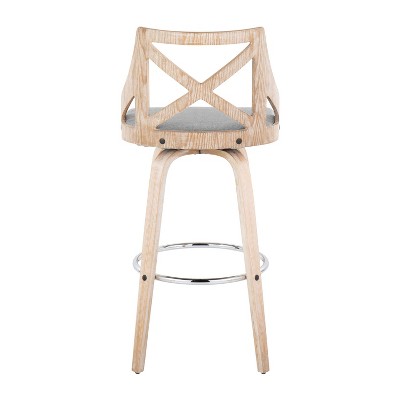 Charlotte 30" White Washed Wood and Chrome Barstool Set