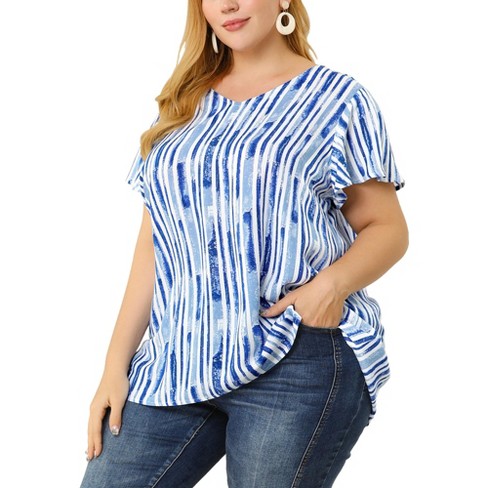 Agnes Orinda Women's Plus Size Cute Short Sleeve Casual Stripe Tops : Target