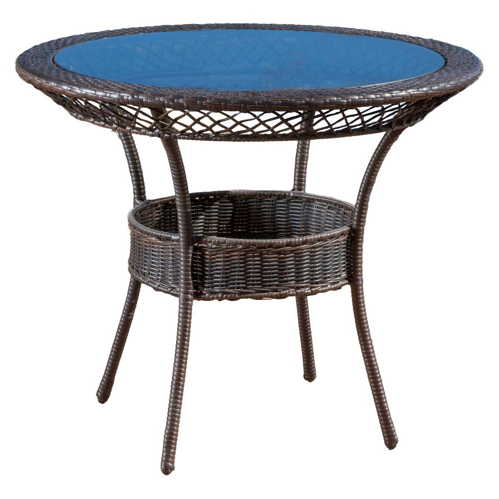 Photos - Garden Furniture Figi 34" Round Wicker and Glass Table: Sturdy All-Weather, Storage Basket,