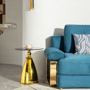 Okak Elegent Side Table with Glass Tabletop, End Table with Gold Metal Pedestal, Accent Table for Living Room, Bedroom, Balcony, Gold - 1 of 4