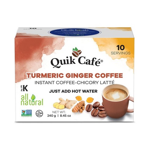 Quik Caf Turmeric Ginger Coffee - 100 Count (10 Boxes of 10 Each) - All Natural Instant Golden Coffee - image 1 of 4