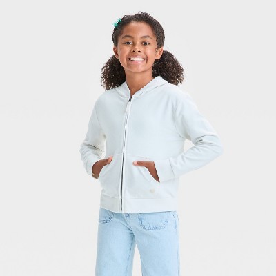 Girls' Hearts French Terry Zip-Up Hoodie - Cat & Jack™ Cream M