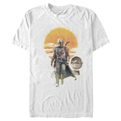 Men's Star Wars The Mandalorian The Child and Mando Walking Sunset  T-Shirt - White - 3X Large