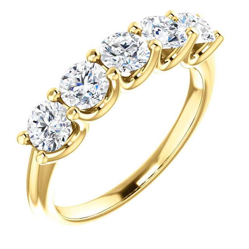 Pompeii3 1 1/2 Ct Diamond Five Stone Wedding Ring 14k Yellow Gold EX3 Lab Created, 2 of 6