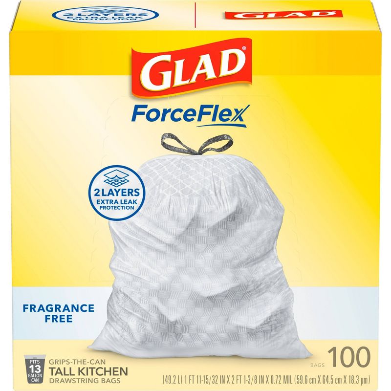 Glad ForceFlex Drawstring Fragrance Free Trash Bags - 13 Gallon - 100ct, 4 of 17