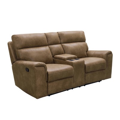 Jen Fabric Reclining Console Loveseat Camel - Abbyson Living