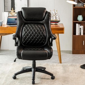 Big & Tall 400lb Ergonomic Leather Office Chair Executive Desk Chair Padded Flip Up Armrest Computer Chair Adjustable Height High Back-The Pop Home - 1 of 4