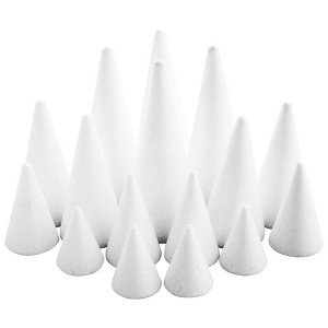 Bright Creations 16 Pack Foam Cones for Crafts, 4 Assorted Sizes for Holiday Decorations, Handmade Gnomes (White, 2.2-6 In) - 1 of 4