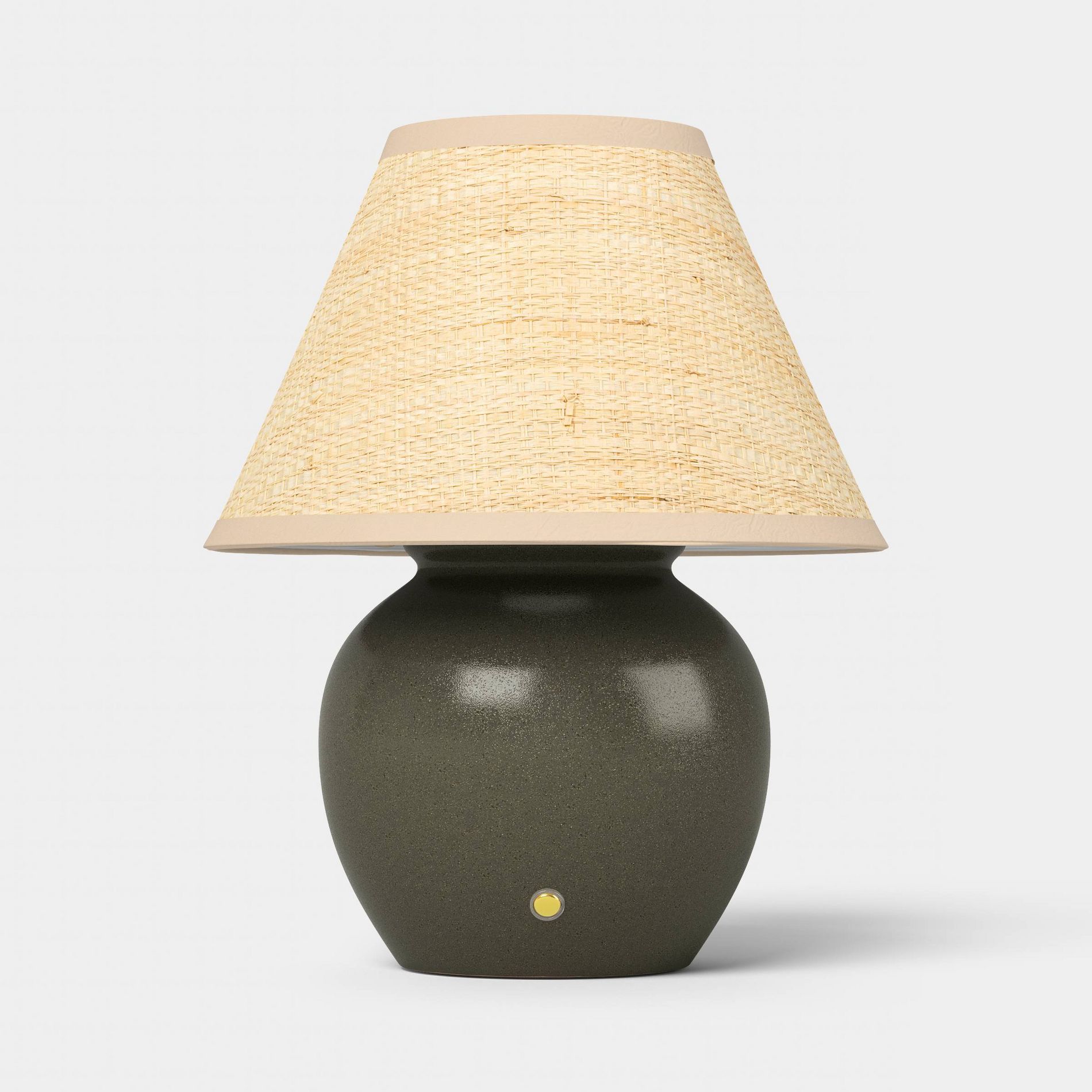 13" Matte Ceramic with Raffia Shade Portable Table Lamp Green (Includes LED Light Bulb) - Threshold™