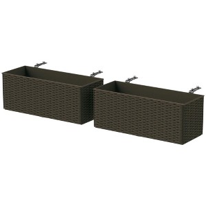 Resenkos Raised Garden Bed, Planter Box Outdoor,2 Pack 20 Inch Railing Flower Pots, Self-Watering Hanging Planter Box, Brown - 1 of 4
