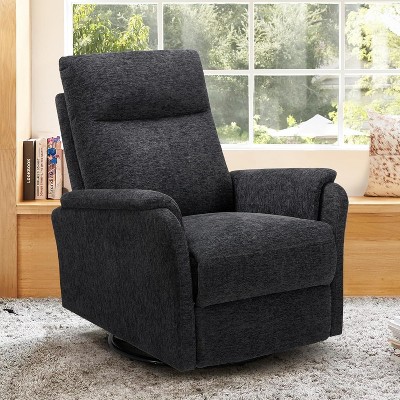 Swivel Rocking Recliner - Darkgrey, Fabric Upholstery, Footrest, High Back, Wide Cushion, Metal Base – Ideal for Living Room, Nursery.