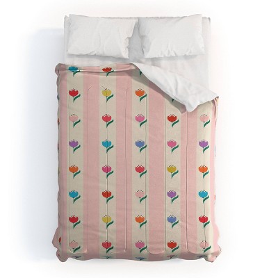 Deny Designs 3pc Full/Queen Showmemars Cheery Tulips Pink Cream Comforter and Sham Set