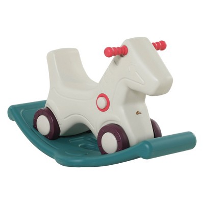 Qaba 2 in 1 Kids Ride on Rocking Horse and Sliding Car Plastic Walking Horse with Wheels and Datachable Base