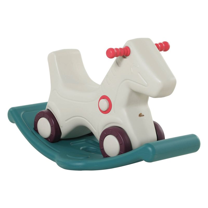 Qaba Kids 2 in 1 Rocking Horse & Sliding Car for Indoor & Outdoor Use w/ Detachable Base, Wheels, Smooth Materials, gray and Green, 1 of 9