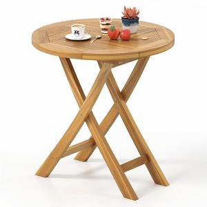 Resenkos Kitchen Table, Dining Table,Patio Teak Wood Dining Table with Slatted Tabletop and Sturdy X-Shaped Frame Brown - 1 of 4