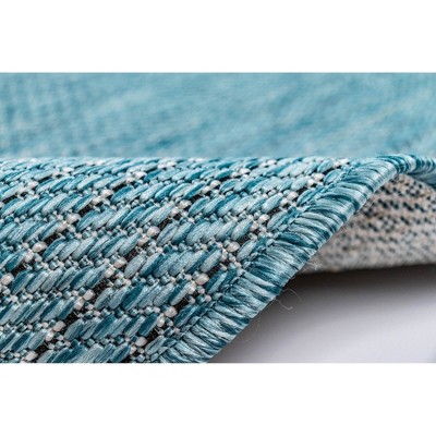 Aqua Flat Woven Stripe Indoor/Outdoor Synthetic Rug