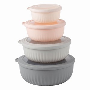 COOK WITH COLOR Wide Mixing Bowls with Lids 8 Piece Set PINK - 1 of 3