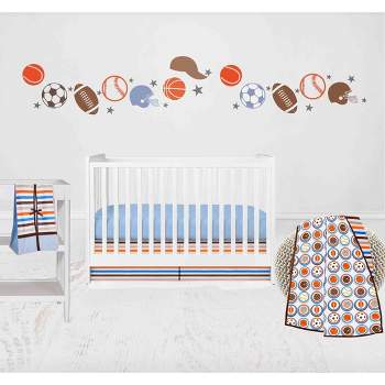 Bacati - Mod Sports Blue Orange Chocolate 4 pc Crib Bedding Set with Diaper Caddy