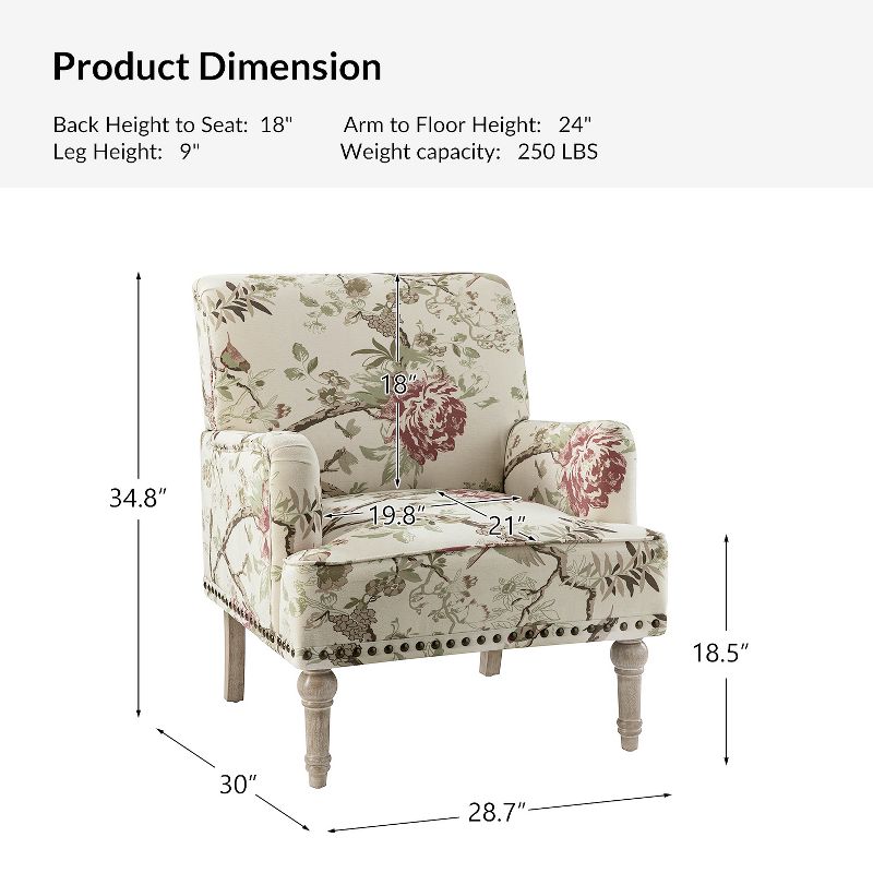 Reggio  Traditional  Wooden Upholstered  Armchair with Floral Patterns and  Nailhead Trim | ARTFUL LIVING DESIGN, 3 of 11