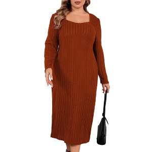 Clearlove Women's Plus Size Sweater Dress Long Sleeve Dress Sweet Heart Neck Fall Winter Long Dresses - 1 of 4