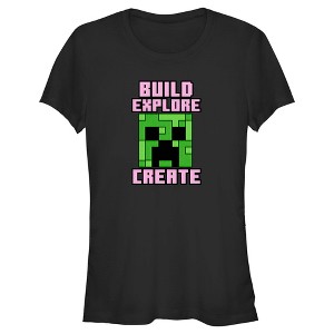 Juniors Womens Minecraft Creeper Face Build Explore Create T-Shirt - 1 of 4