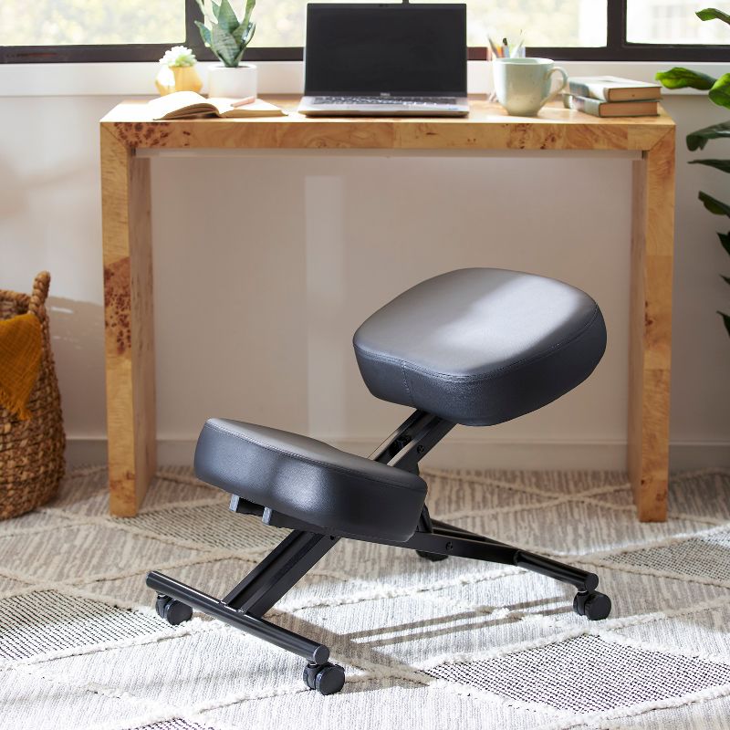 Jomeed  Modern Height Adjustable Ergonomic Support Rolling Home Office Kneeling Desk Chair with 3 Inch Padded Angled Seat, Black, 3 of 7