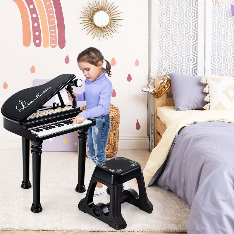 Costway 31 Keys Kids Piano Keyboard Toy Toddler Musical Instrument with Stool & Microphone Black/Pink/White, 5 of 10