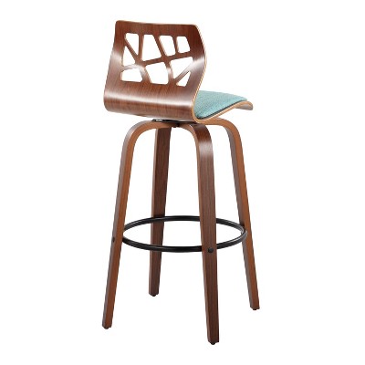 Teal Fabric Walnut Wood Black Metal Swivel Barstool Set
