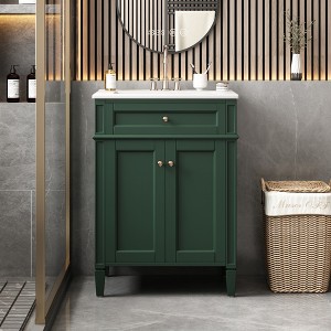24"W Bathroom Vanity with Ceramic Sink, Bathroom Storage Cabinet with Door Rack, Tip-Out Drawer, Adjustable Shelf & Soft Close Door - ModernLuxe - 1 of 4