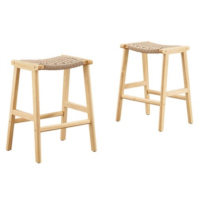 Modway Saorise Counter Stools – Set of 2 Wood Frame with Slatted Backrest