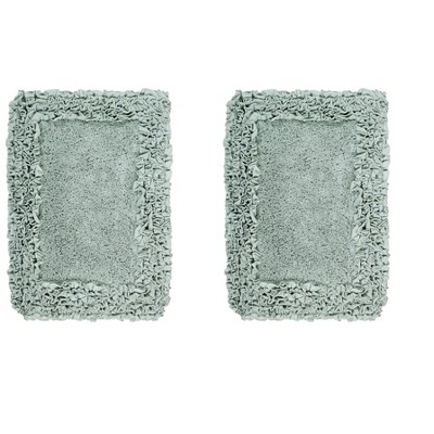 Shaggy Border Collection 2-Piece Bath Rug Set 100% Cotton Tufted Weave Ruffle Border Pattern Bathroom Rug for Machine Washable Bathmat