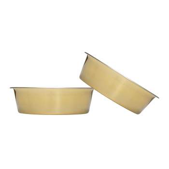 Country Living Set Of 2 Durable Gold Stainless Steel Heavy Dog Bowls - Sturdy, Non-Tip Food and Water Dish for Pets, Stylish and Rust-Resistant