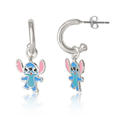 Disney Lilo and Stitch Silver Plated Stitch Drop Hoop Earrings
