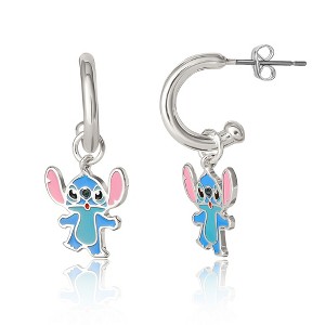 Disney Lilo and Stitch Silver Plated Stitch Drop Hoop Earrings - 1 of 2