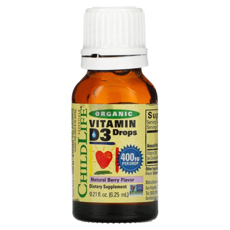 ChildLife Essentials Organic Vitamin D3 Drops, Natural Berry, 400 IU, 0.21 fl oz (6.25 ml), 3 of 4