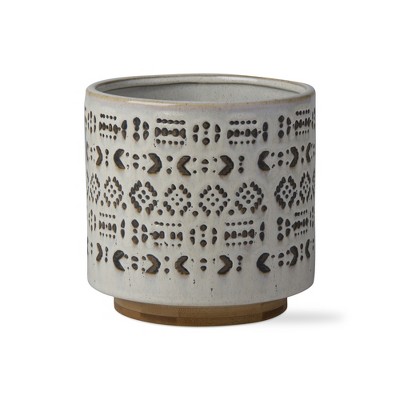 tagltd Arusha Planter Stoneware Flower Pot With Bamboo Base Decorative Home Decor