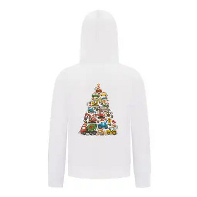 Everyday Kids Christmas Collection Construction Truck Tree Boys Zip up Hoodie – Holiday Sweatshirt - White