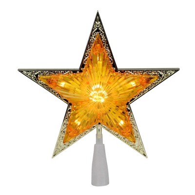 Northlight 9" Pre-Lit Gold and Amber Crystal 5 Point Star Christmas Tree Topper - Clear Lights