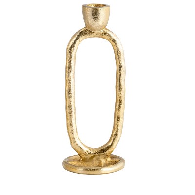 Sagebrook Home 7" Oval Ring Taper Candle Holder - Contemporary Gold Abstract Metal Candle Display for Home or Office Decor - Wedding Event Candle