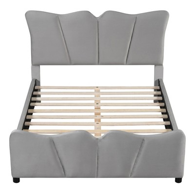 HomeRoots Gray Tufted Velvet Upholstered Full Bed Frame