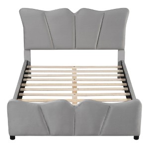 HomeRoots Gray Tufted Velvet Upholstered Full Bed Frame - 1 of 4