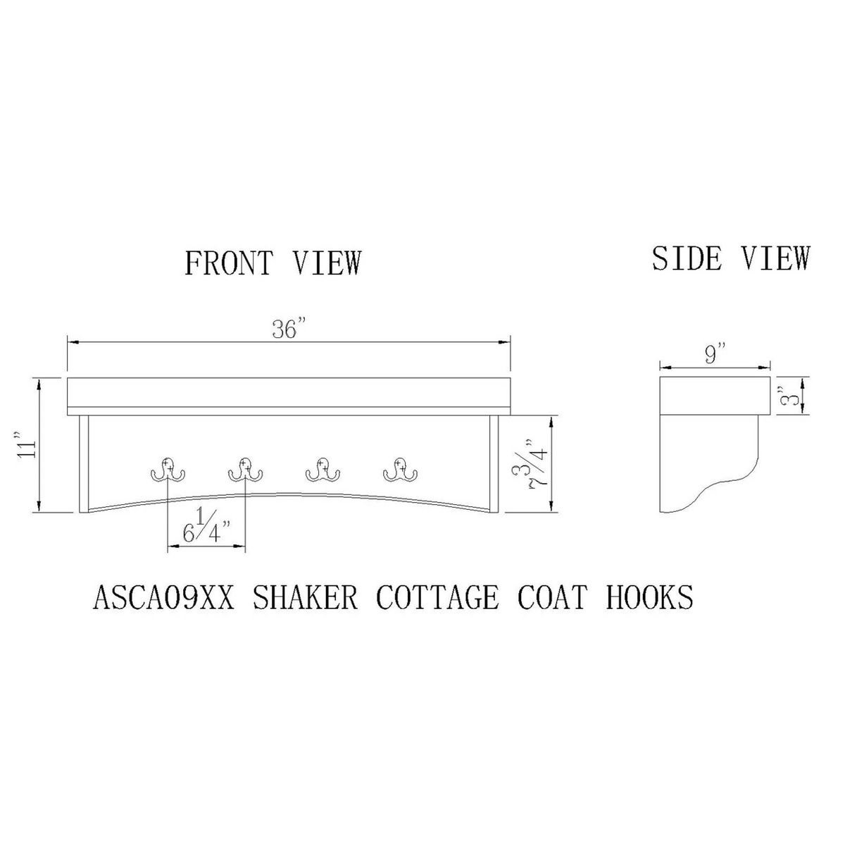 Shaker Cottage Coat Hooks with Tray - Alaterre Furniture - thumbnail 3