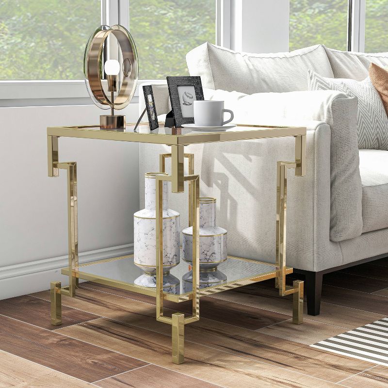 Costa Mesa Square Glass Top Contemporary End Table Champagne - miBasics, 3 of 8
