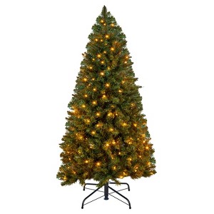 VEVOR Christmas Tree, 4ft Prelit Artificial Xmas Tree,Decor Trees with 120 Warm White LED Lights, 8 Lighting Modes, 539 Branch Tips & Metal Base,Green - 1 of 4