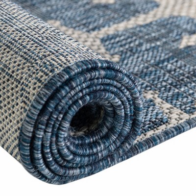 Oval Blue and Gray Synthetic Kids' Outdoor Rug